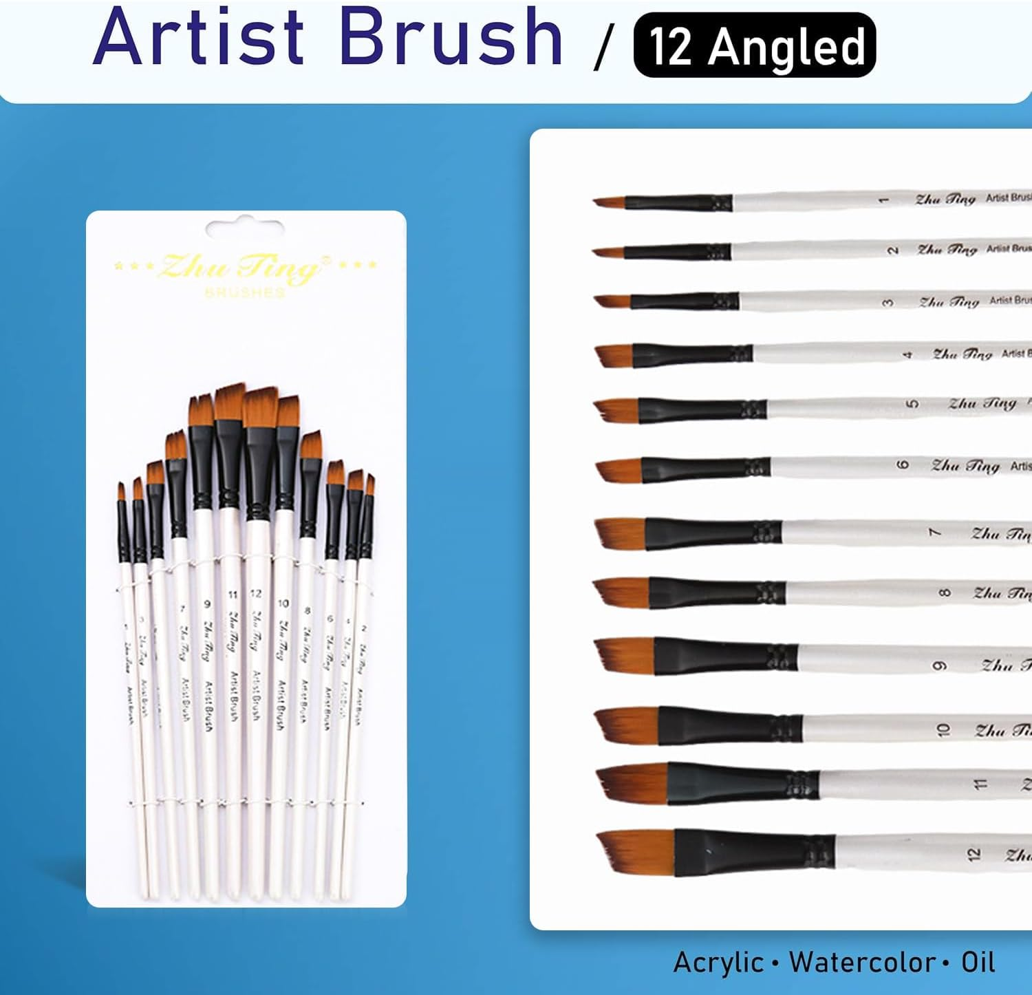48 Pcs Paint Brushes,Artist Acrylic Paint Brush,With Round,Angled,Flat and Hazelnut Brush,For Watercolor Acrylic Painting Nail Art,Body Painting,Face Paint,Rock,Gouache Oil Paint,Fabric Paint image number 6
