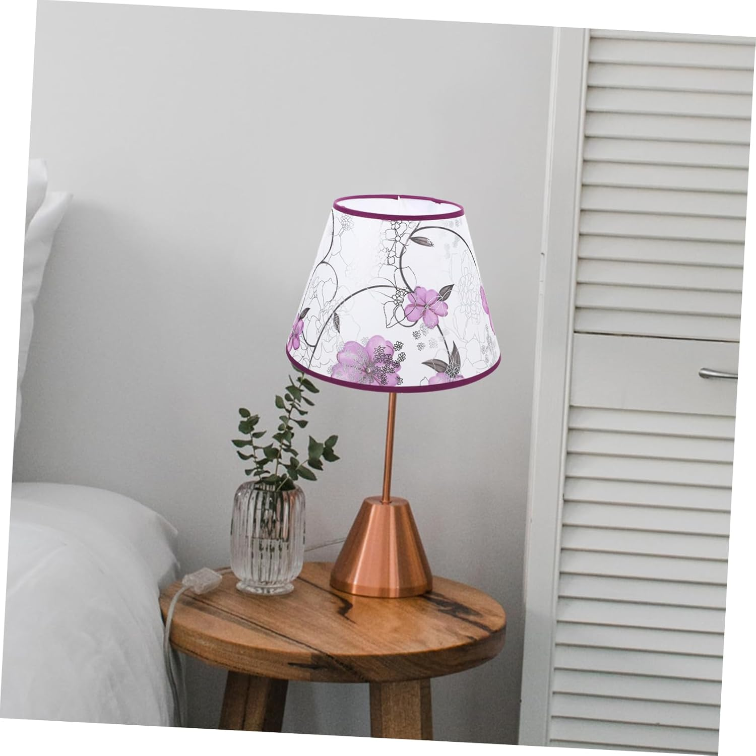 JEWEDECO Vintage Flower Pattern Table Lamp Shade E27 Purple Fabric Lampshade for Bedroom and Home Use Decorative Cone Design for Bedside and Corridor image number 2