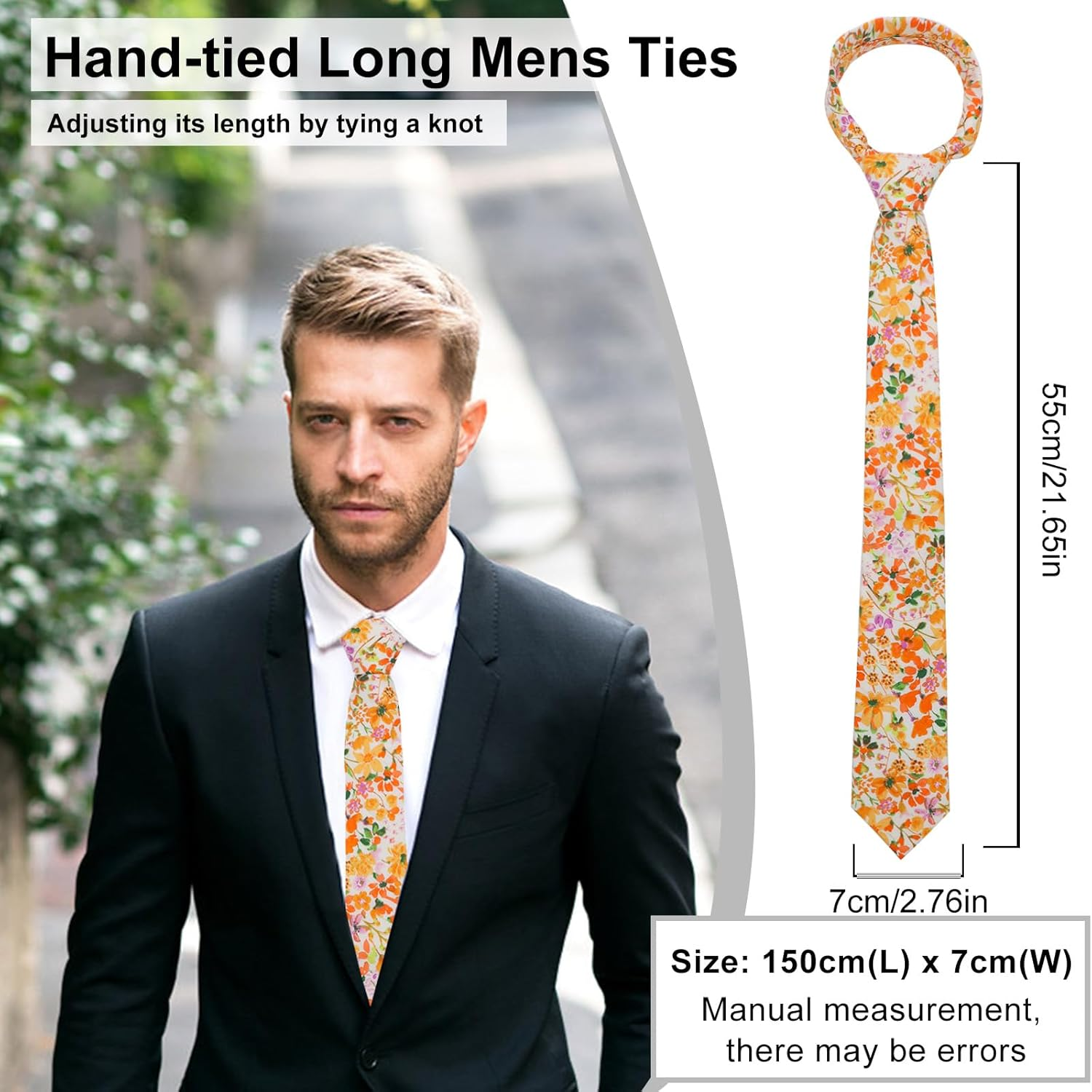 Luckyvestir Mens Ties, Sage/Dusty Blue/Pink Floral Ties for Men, 2.76" Cotton Flower Necktie for Wedding/Groomsmen/Party image number 6