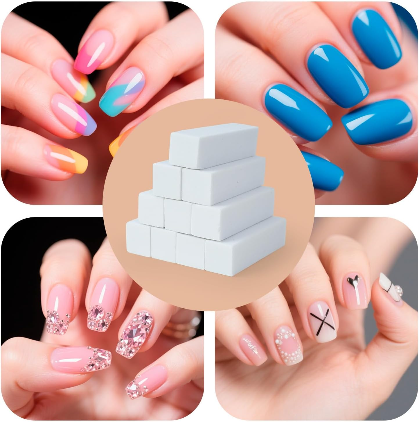 Set of 10 Nail File Nail Polishing Blocks, Buffer for Nail Art Tips, Professional Polishing File for Sanding Acrylic or Natural Gel Nails, 4 Washable Sides for Manicure image number 2