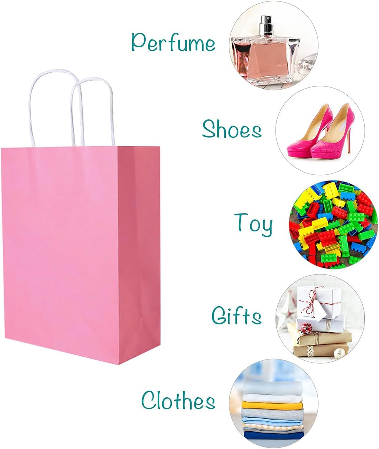 100 Pack Small Rose Red Paper Gift Bags with Handles 15X8X21Cm / 5.9"X3.1"X8.3" Bulk Small Gift Bags, Rose Red Paper Gift Bags, Party Favor Bags Goody Bags, Candy Bags, Treat Bags, Rose Red Kraft Bags image number 2