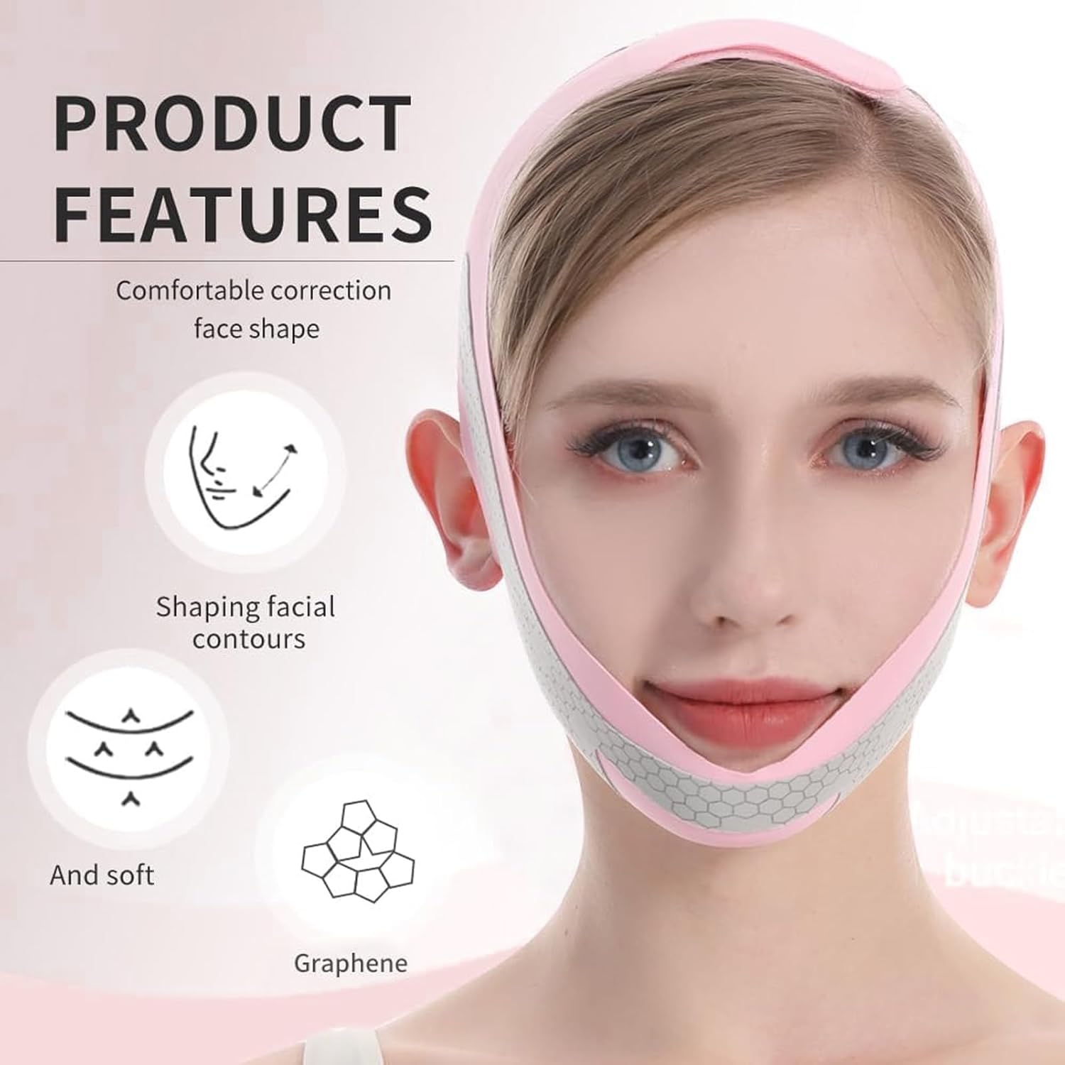 V Line Lifting Mask, V-Line Mask, Face Lift Tape, Reusable Chin Strap for Sleeping, Face Toning Belts, Double Chin and Sagging Shape and Tighten Face, Shaped Face Mask for Sagging (Pink) - Pink image number 3