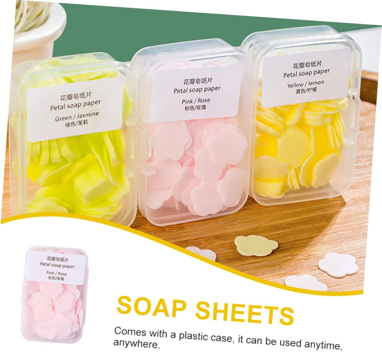 Yardwe 16-Box Set of Portable Travel Soap Flakes Disposable Paper Soap Sheets for Hand Washing Scented Lemon Milk Rose and Jasmine for Camping and Travel image number 3