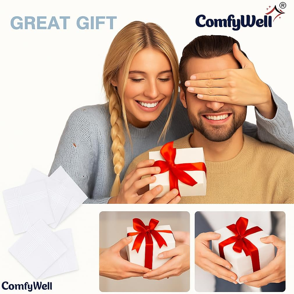 Dudu N Girlie Hemmed Stitch Men Cotton Handkerchief, 40 Cm X 40 Cm, 12-Piece, White image number 3