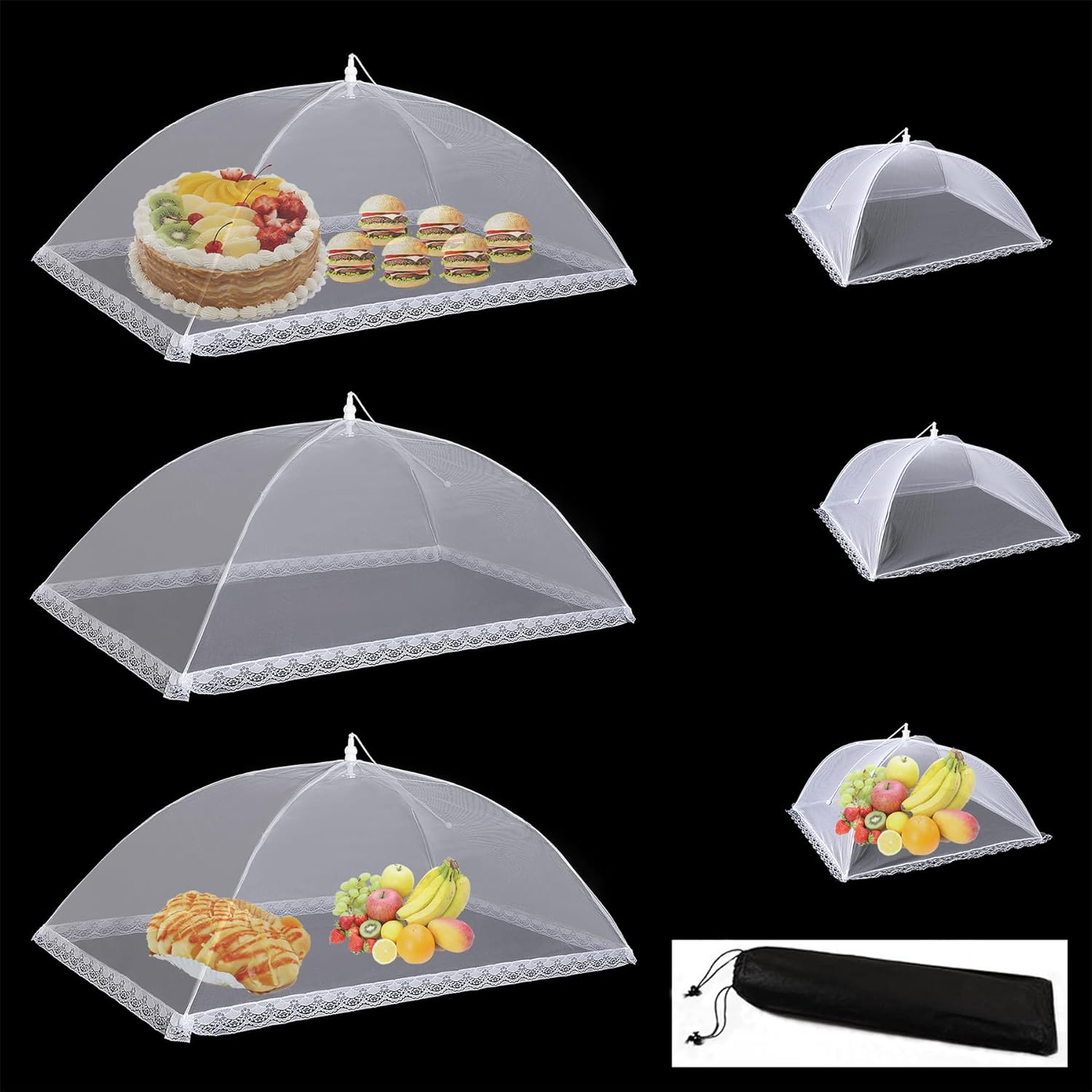 Food Covers for Outside,3 Extra Large 40"X24" and 3 Pack Large 17"X17" Pop-Up Mesh Food Tent Food Cover for outside BBQ Camping Picnic Party Accessories Keep Out Fly Bug Mosquito image number 2