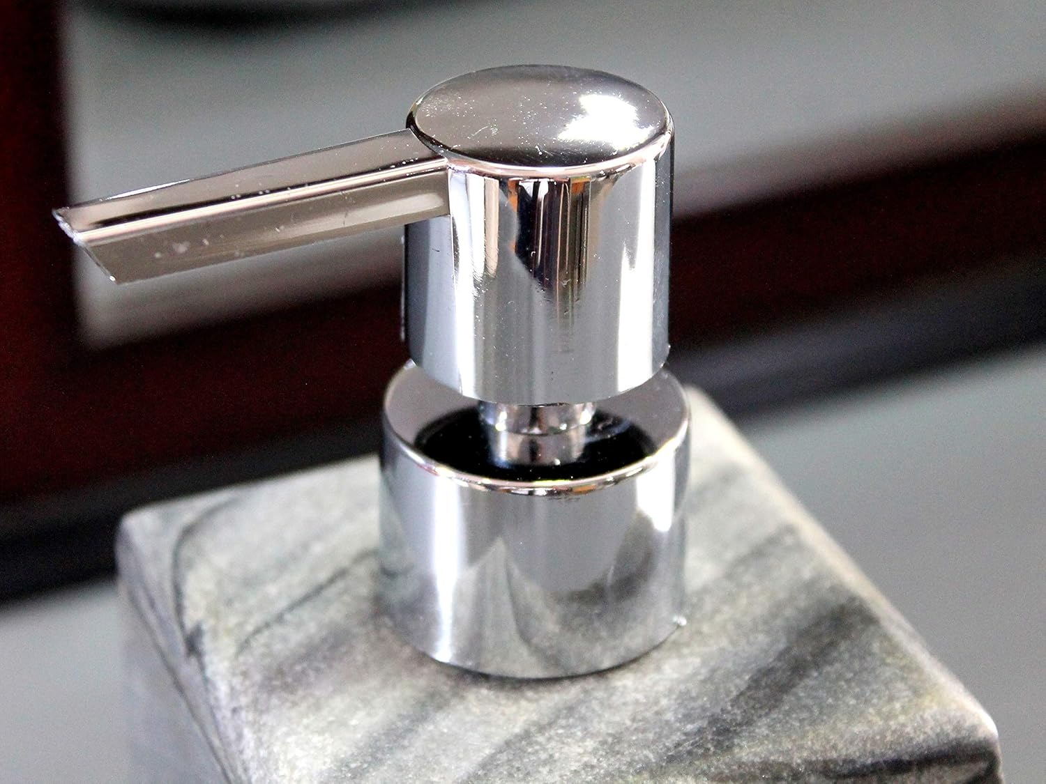 KLEO Soap/Lotion Dispenser - Made of Genuine Indian Marble - Luxury Bathroom Accessories Bath Set - Black/Grey image number 3