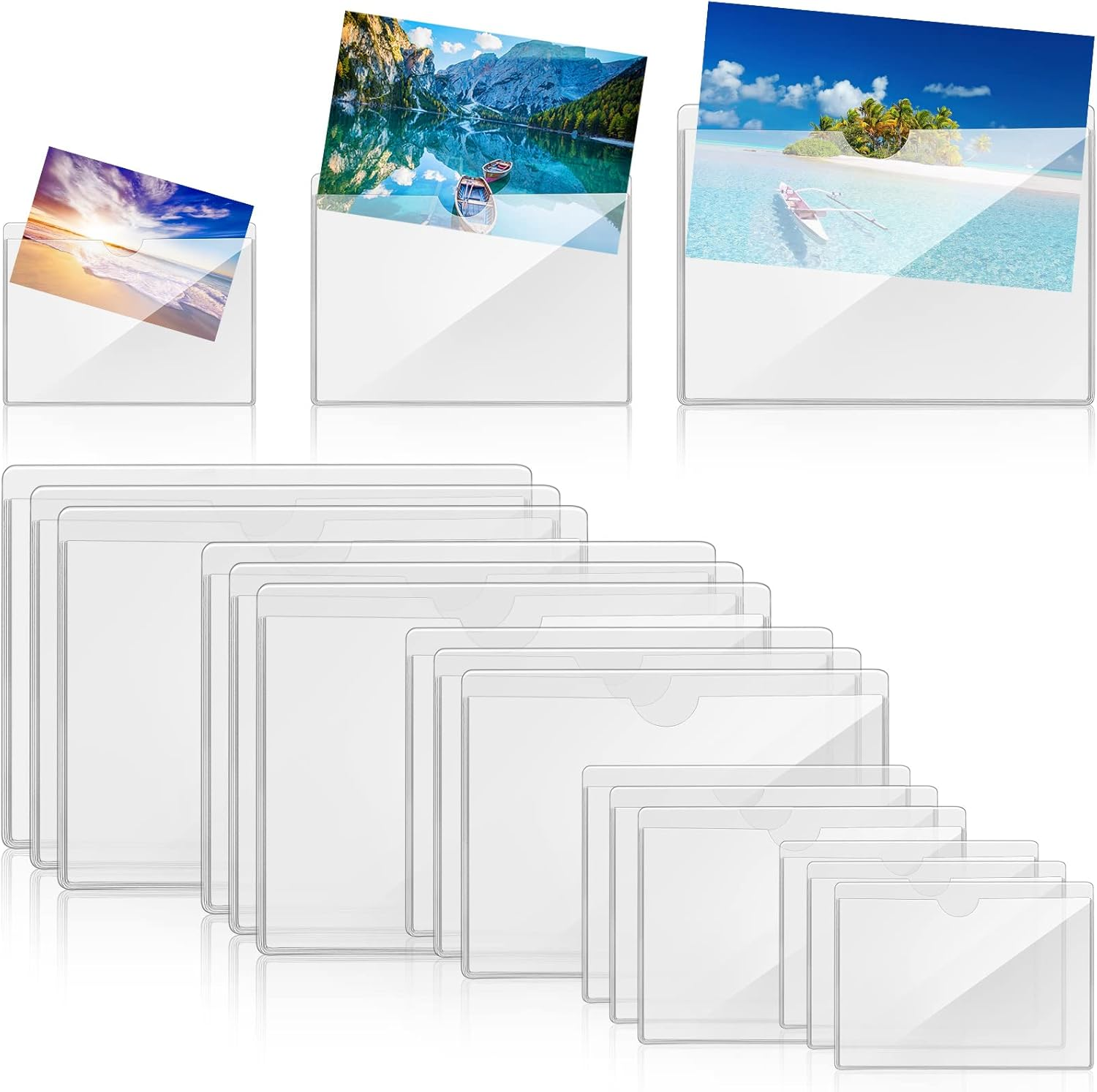 Clear Adhesive Pockets Self Adhesive Label Holder Adhesive Pockets for Planners Business Card Pockets Organizing and Protecting Index Cards, Business Cards, Photos, 5 Sizes(50 Pieces) image number 3