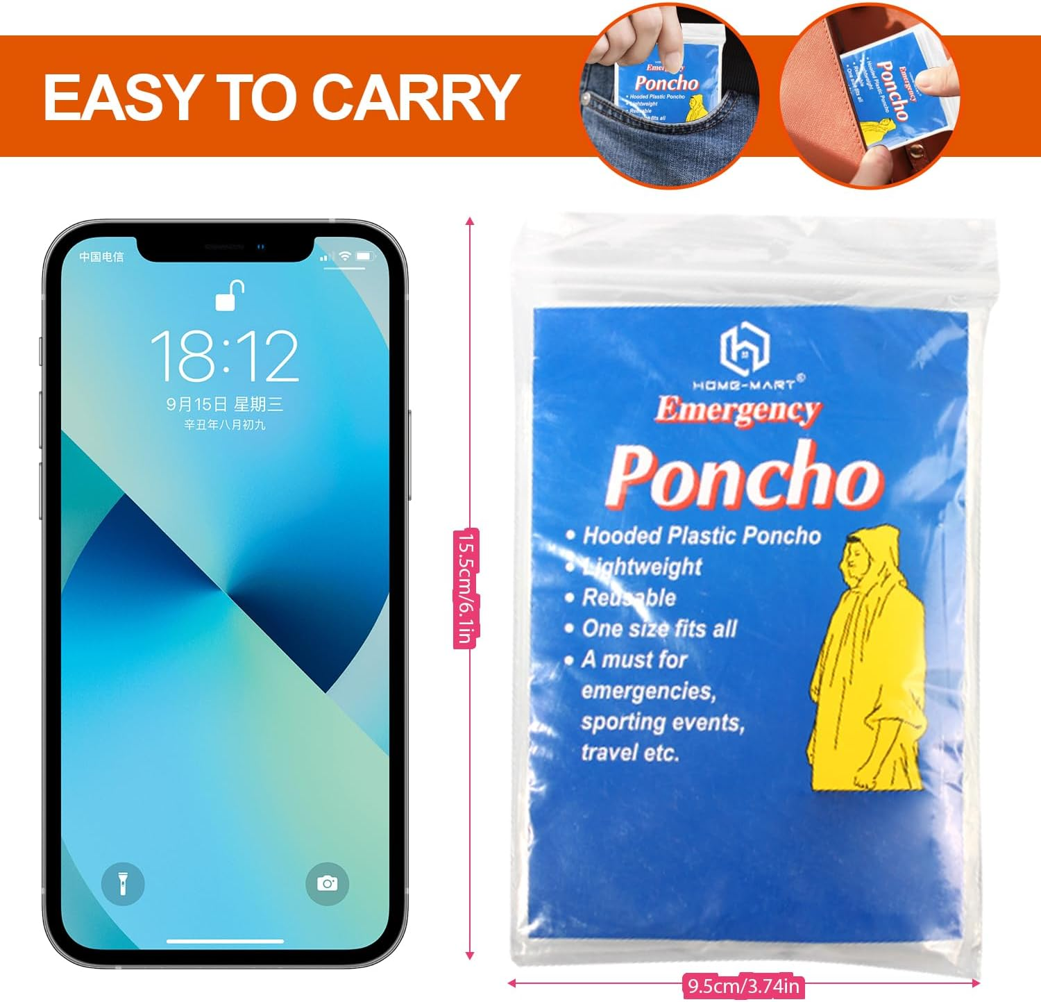 10 Pack Disposable Rain Ponchos for Adults, H HOME-MART Protable Emergency Disposable Rain Poncho Family Pack for Adults,Clear image number 2