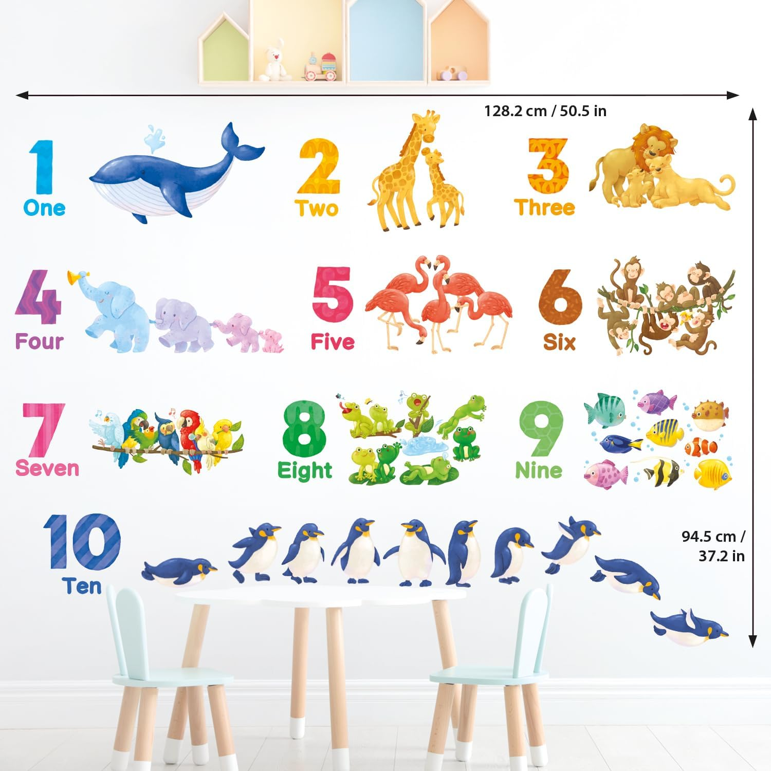 DECOWALL DS12-8076 Numbers Animal Wall Stickers Decals Educational Alphabet ABC 123 Classroom Bedroom Nursery Playroom Removable Kids Preschool Decorations Play Toddler Children'S D&eacute;cor image number 3