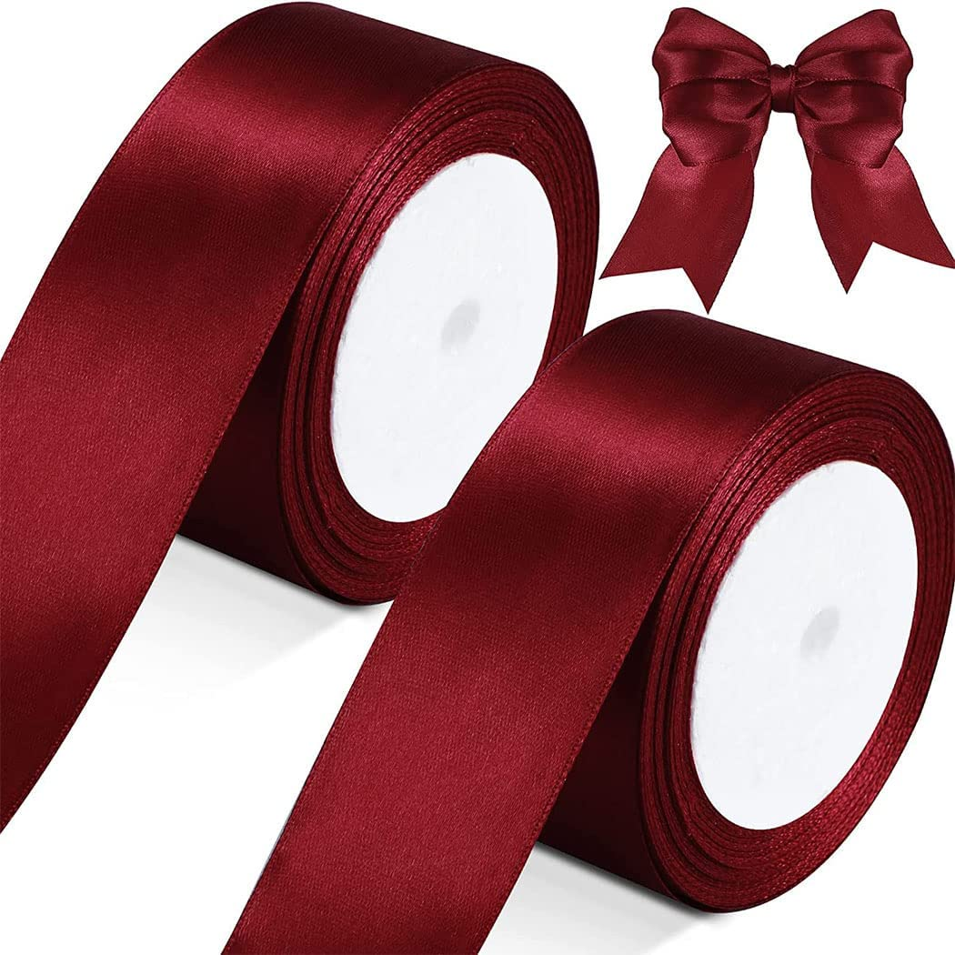Wine Red Satin Ribbon 1 Inch X 50 Yards, Solid Color Fabric Ribbon for Gift Wrapping, DIY Crafts, Hair Bows Making, Wreath, Wedding Party Decoration and Sewing Projects (Wine Red) - Red image number 6