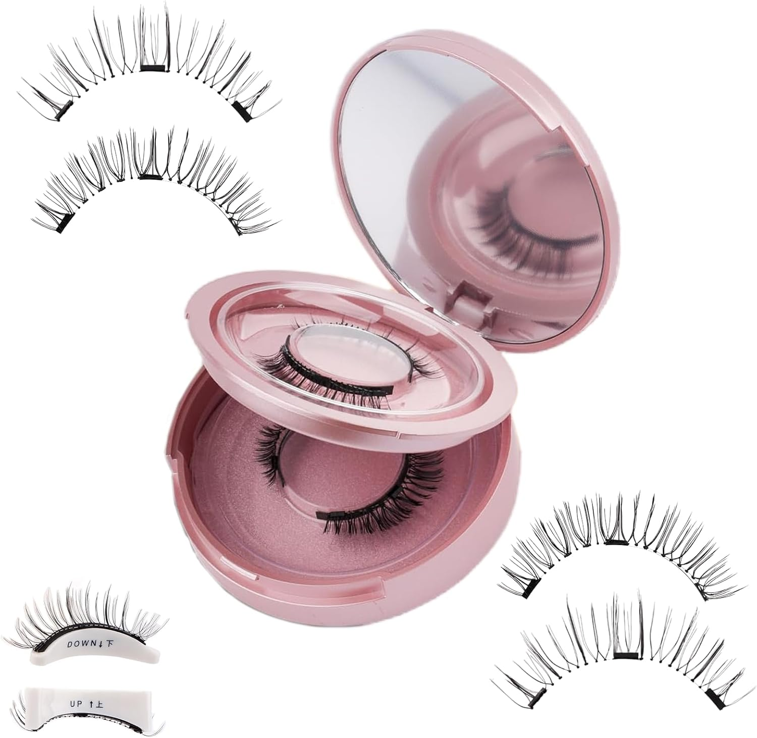 2Pcs Magnetic Eyelashes Kit, Self Adhesive Lashes, Dense Type, Super Natural Look, Reusable, Waterproof (24P+KS01)