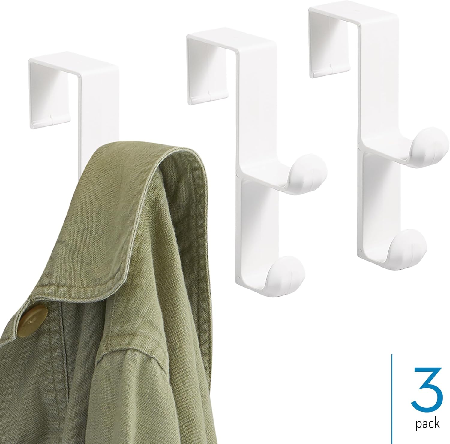 Interdesign over the Door Organizer Hooks for Coats, Hats, Robes, Towels - Set of 3, Double Hooks, White image number 6