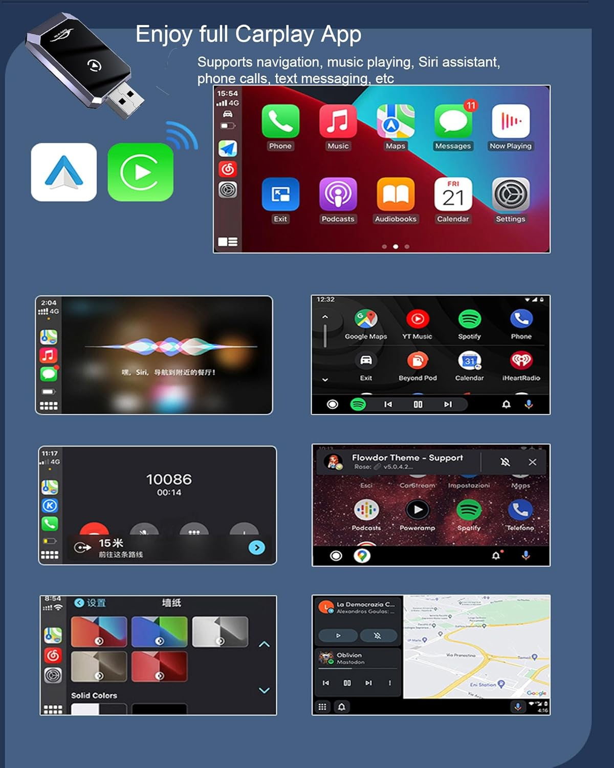 Wireless Carplay Adapter & Android Auto Wireless Adapter, 2-In-1 Fast & Stable Carplay Car Play Adapter for Ios 10+/Android 11+ image number 2