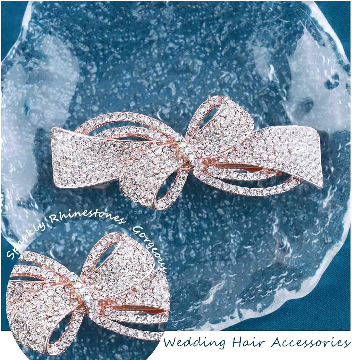 Tseenyi Rhinestone Wedding Hair Clip Bow Crystal Hair Clip Shiny Bridal Rhinestone Hair Clip Sparkling Bridal Decorative Headwear Accessories for Women and Girls (Gold Champagne) image number 1