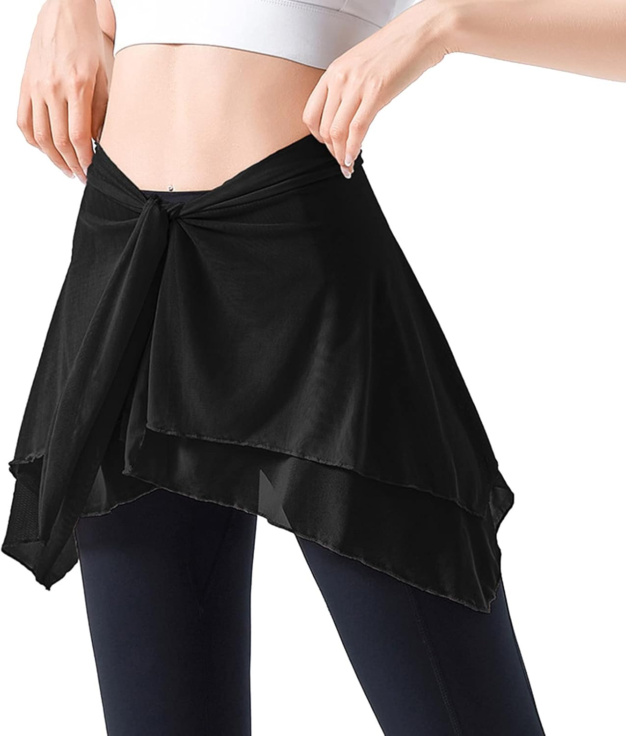Lopsity Women Yoga Ballet Tennis Jogging Skirts Tie up Skirts Yoga Sport Wrap Short Skirt Cover up Chiffon Skirt Workout Running Wrap Athletic Skirt - Black image number 2