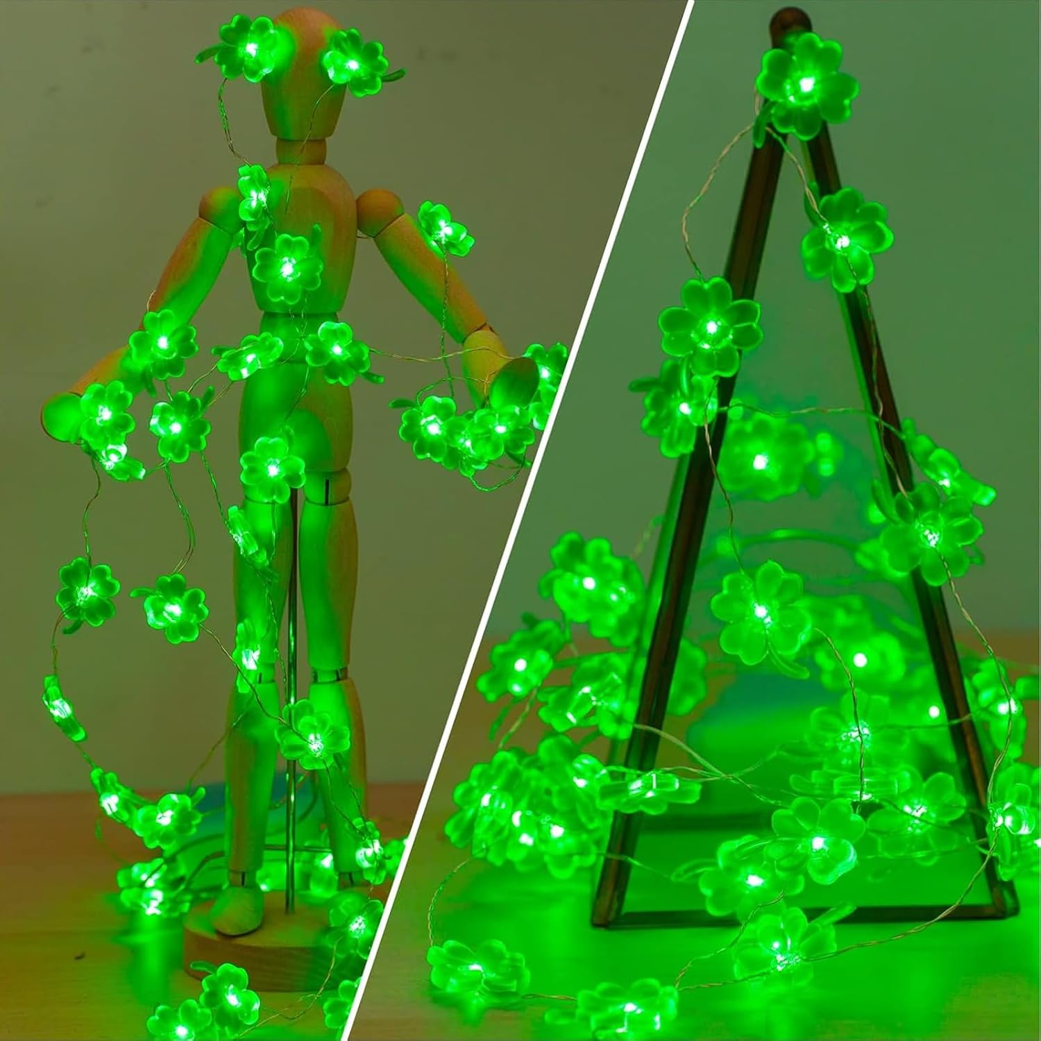 Alegre Clover Leaf Fairy Lights, Green, 2 M, 20 LED Clover Leaf Wire, Green Fairy Lights, Battery Operated, Green Fairy Lights, Indoor Decorative Fairy Lights for St. Patrick'S Day, Wedding, Bedroom image number 5