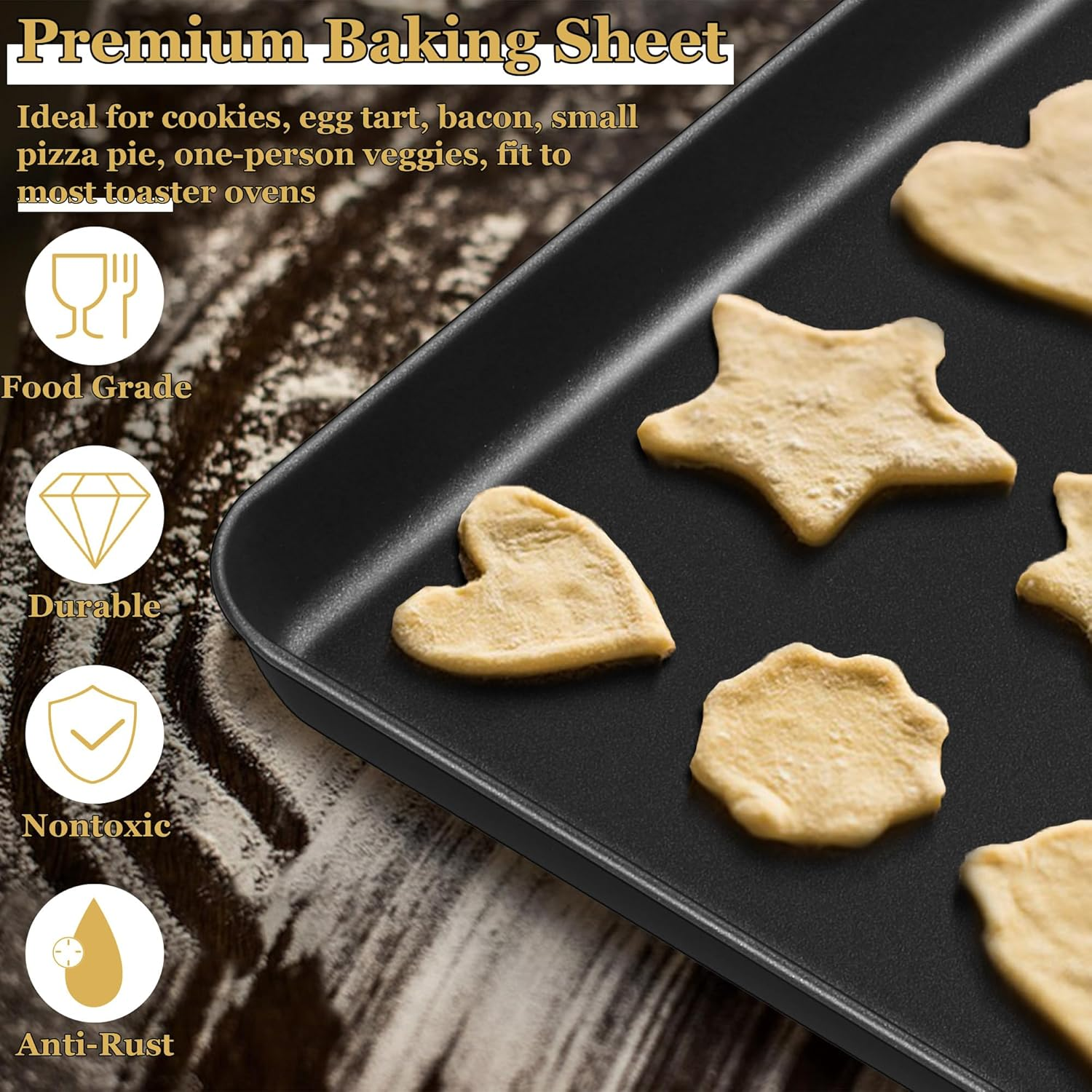 E-Far Mini Toaster Oven Pan, 9X7X1 Inch Small Baking Sheet Tray for Cookies Cake, Nonstick Carbon Steel Baking Pan for Bacon Steak, Nontoxic & Easy Clean, Heat & Warp Resistant image number 2