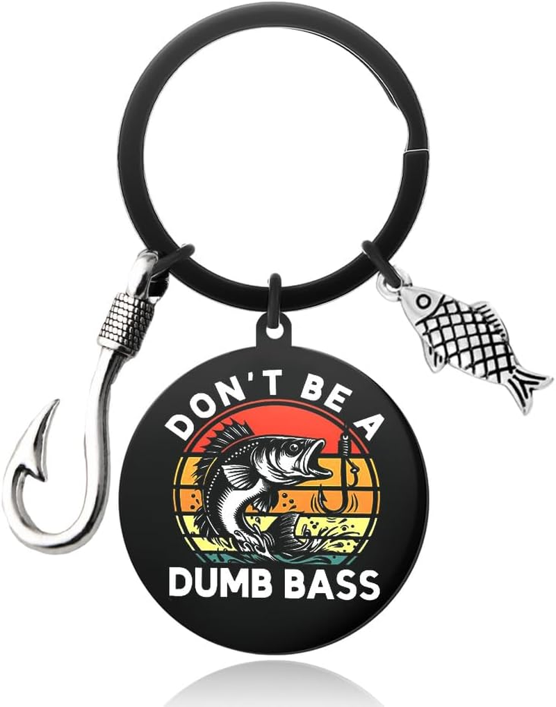 Funny Fishing Keychain for Fisherman Birthday Gifts for Husband Boyfriend Fathers Day Presents for Grandpa Dad Fish Lovers Fishing Retirement Gifts for Men Elderly Friend Don'T Be a Dumb Bass Keychain image number 5