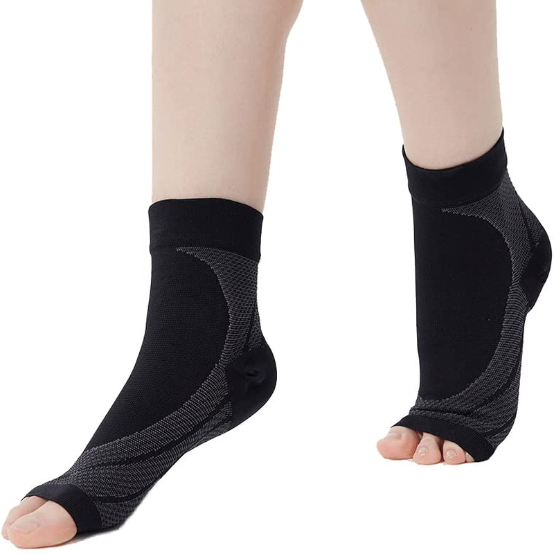 Ankle Compression Sleeves Socks Seamless Sports Plantar Fasciitis Socks Heel Arch Ankle Brace Support Sleeves Open Toe Fast Pain Relief Boosts Circulation Varicose Veins for Men Women Athletes Running (Black, Large) image number 1