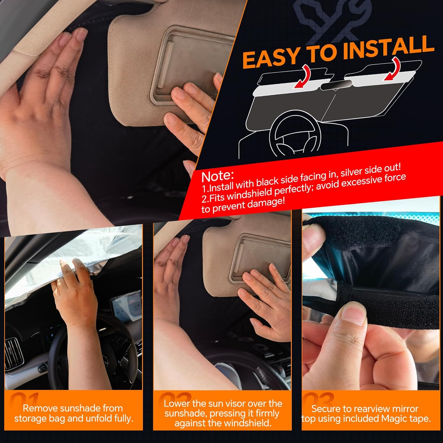 Tatmakloong Windshield Sunshade for Porsche Cayenne 2019-2024 Custom Fit Front Window Sun Shade Blocks 99% UV Rays Foldable Shield Protect Car Interior Accessories image number 3