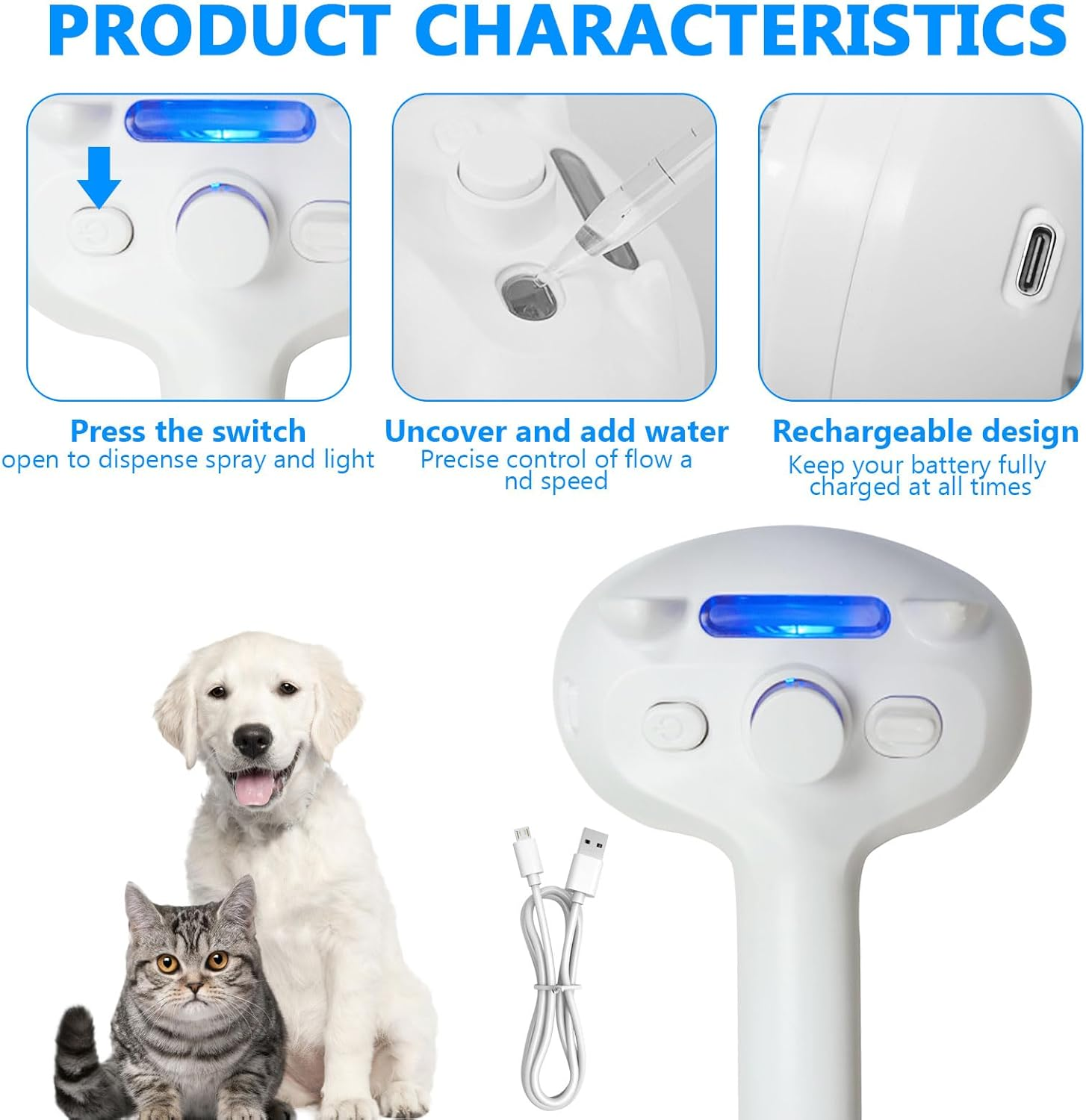 Cat Brush with Steam, Cat Brush Short Hair Steam Brush Cat Spray Dog Brush for Long Hair, Skin-Friendly Cat Brush, Clean Pet Hair from the Brush with One Button