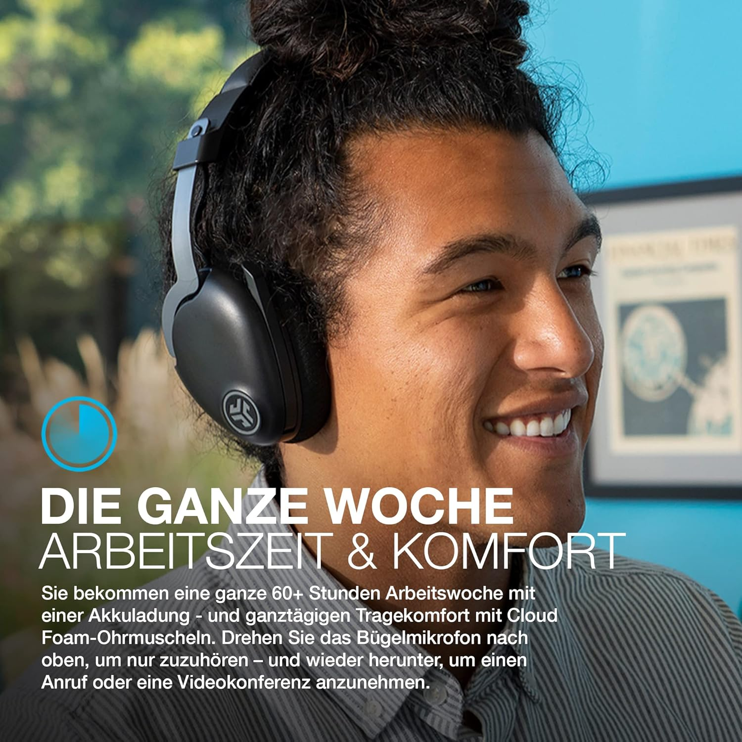 Jlab Jbuds Work Wireless Headset with Microphone, over Ear Computer Headsets, Wired or Wireless Headphones with 60+ Playtime, Multipoint Bluetooth Headset for Laptop, Teams, Office with Mic image number 2