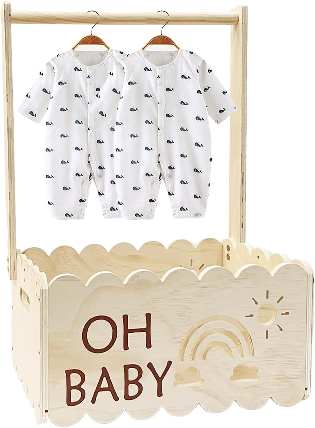 Baby Shower Basket, Decorative Gift Box with Handle, 19.92X13.39X8.98 Inches Elegant Storage, Foldable, Pink Neutral Color Options, for Daughter, Family, Pregnancy, Shower Display image number 2