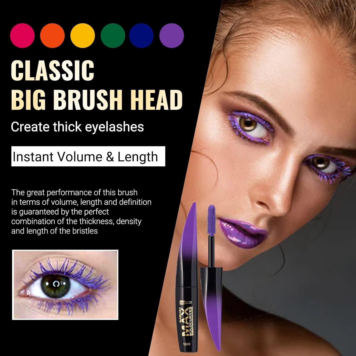 6Pcs Colored Mascara Waterproof - Volumizing, Lengthening & Clump-Free & False Lash Effect & Smudge - Proof Blue & Black & Brown Etc, Cosmetics Set for Women, Perfect for Christmas & Summer Parties image number 6