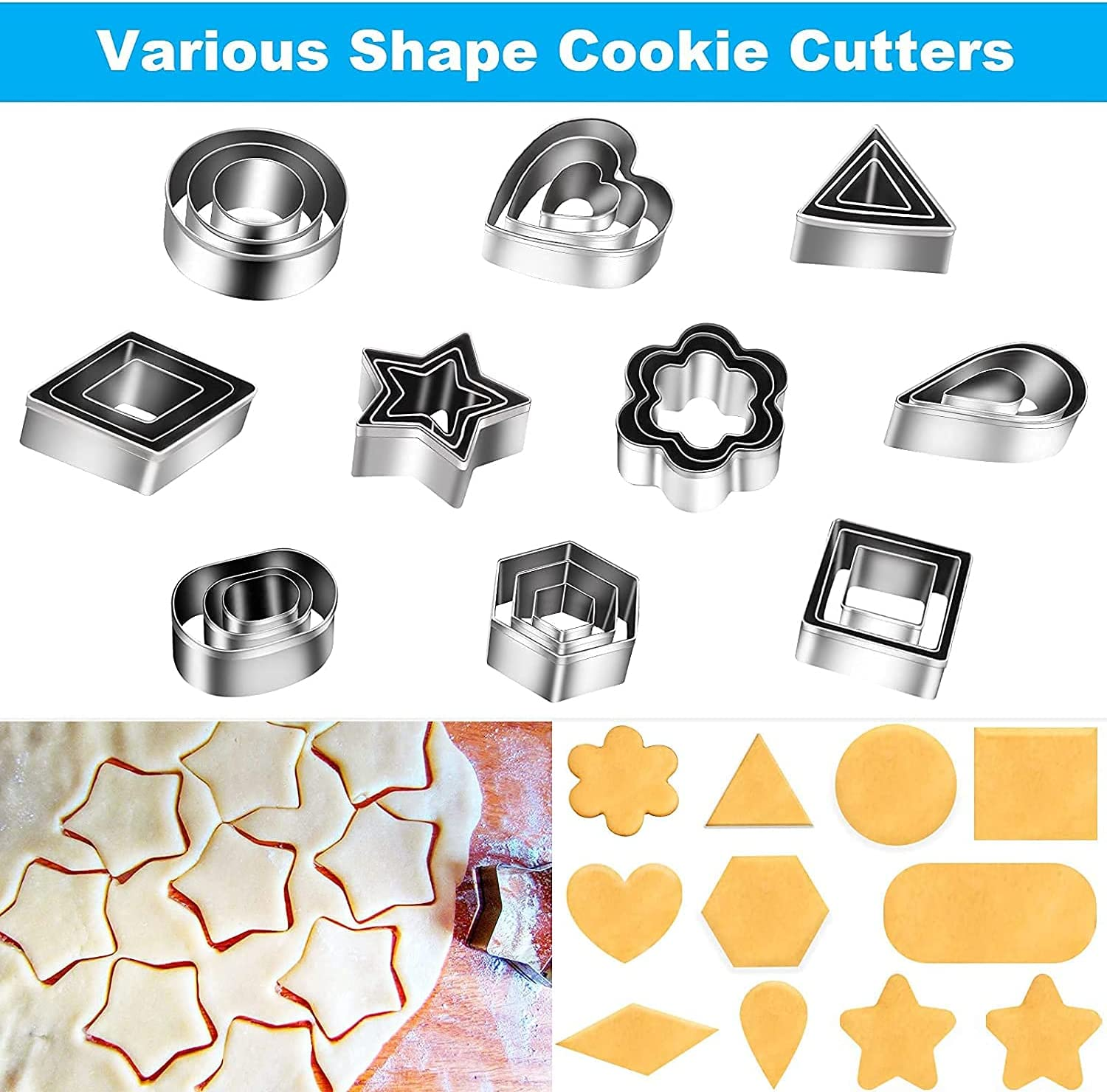 30-Piece Mini Cookie Cutter Set, Star, Flower, Heart, Oval Shapes, Stainless Steel, Dishwasher Safe image number 3