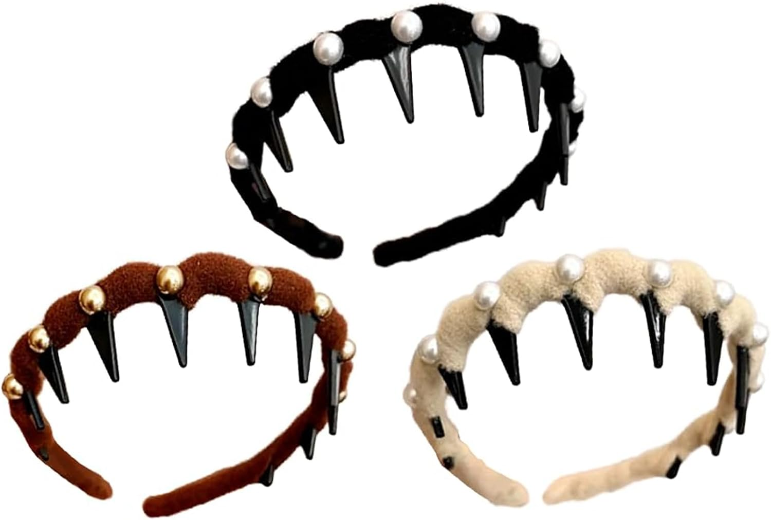 Pack of 3 Vintage High Cranium Artificial Pearl Hairband, Women'S Headbands, Pearl Headband, Elegant Hair Band for Weddings, Parties and Daily Use, Comfortable and Stylish Design