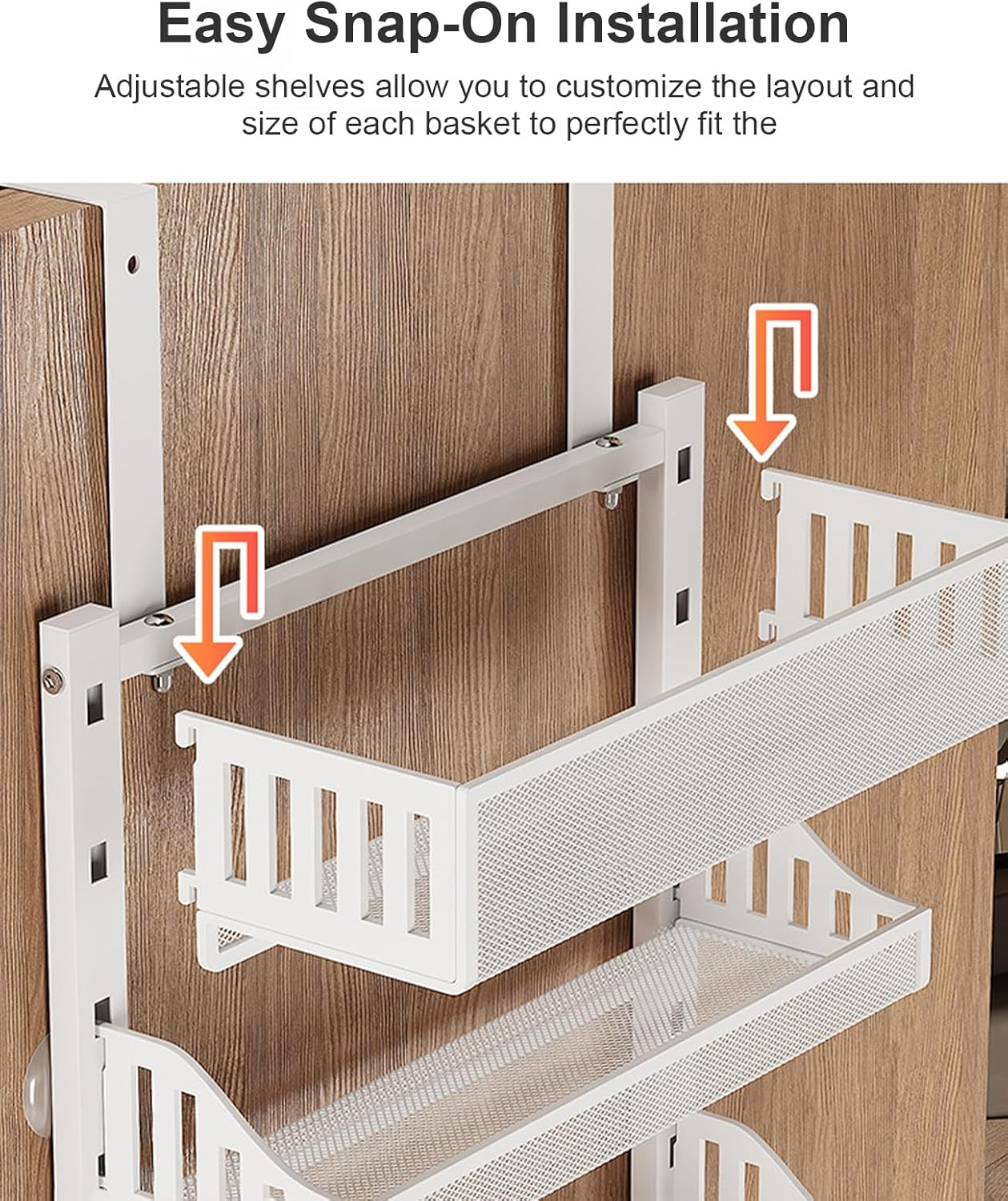 10-Tier over the Door Pantry Organizer, over the Door Organizer with Adjustable Basket, Metal Hanging Spice Rack, Heavy-Duty Pantry Doors Storage Shelf for Kitchen, Bathroom (White) image number 3