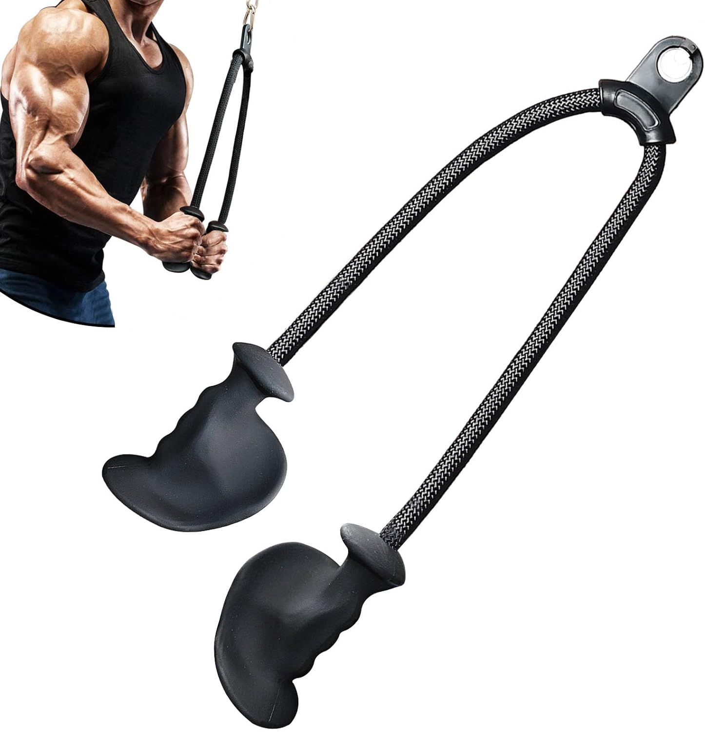 Ergonomic Tricep Rope Pull down Attachment, Gym Cable Attachment, Pull down Rope for Cable Machine, Upgraded Tricep Attachment with Full Palm Support, Tricep Rope Cable Attachment image number 4