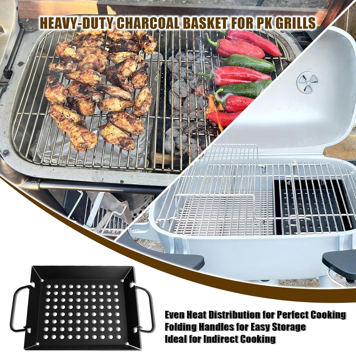 Safbbcue Grill Basket Tray for PK Original and Other Charcoal Grills Charcoal Grill Basket Tray for PK Grills BBQ Grill Accessories for PK and Other Charcoal Grills Steel Charcoal Briquette Holder For