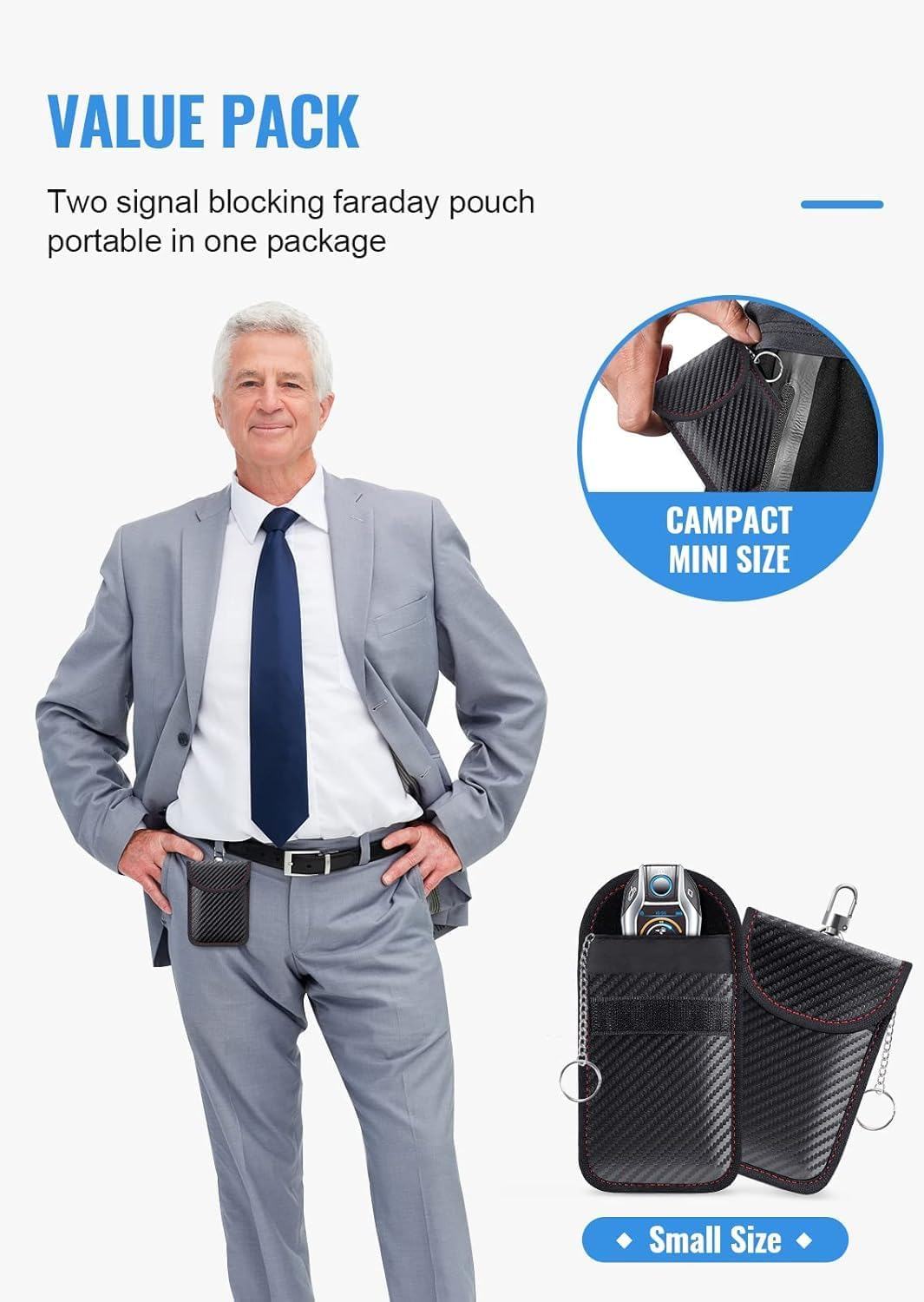 2 Pack Faraday Pouch for Car Keys, Faraday Bag, Car RFID Signal Blocking Holder, Key Fob Protector, Key Fob Cage Block Signal Anti-Theft Car Security Fob Case Cage (Medium) image number 1