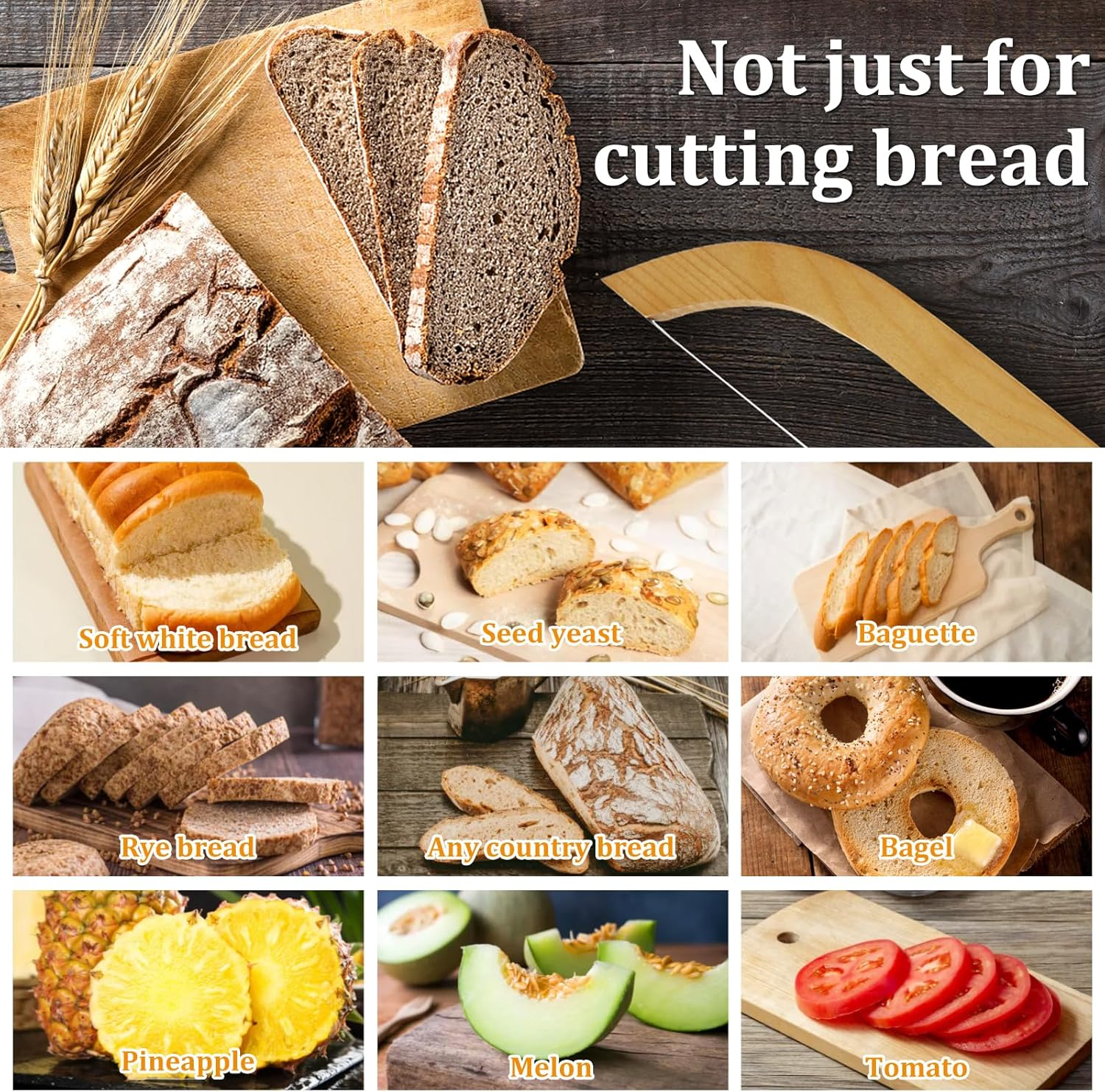 Serrated Bread Bow Knife with 2 Spare Blades,Stainless Steel Bread Cutting Tool,15.7In Fiddle Bow Handle Design Bread Slicer,Sourdough Slicer Knife for Sourdough Loaf Baguettes Bagels image number 6