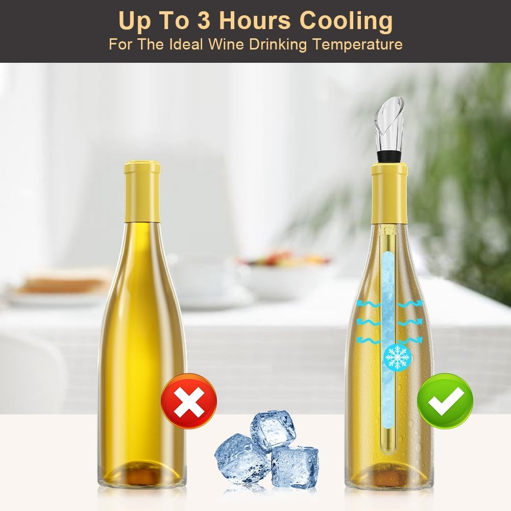 HOTUT Wine Chiller Sticks, Set of 2 Wine Chiller Sticks, Stainless Steel Cooling Rod with Spout, Wine Cooler Set, Wine Stick Cooler, Wine Bottle Cooler for Red and White Wine, Wine Accessories Gift image number 4