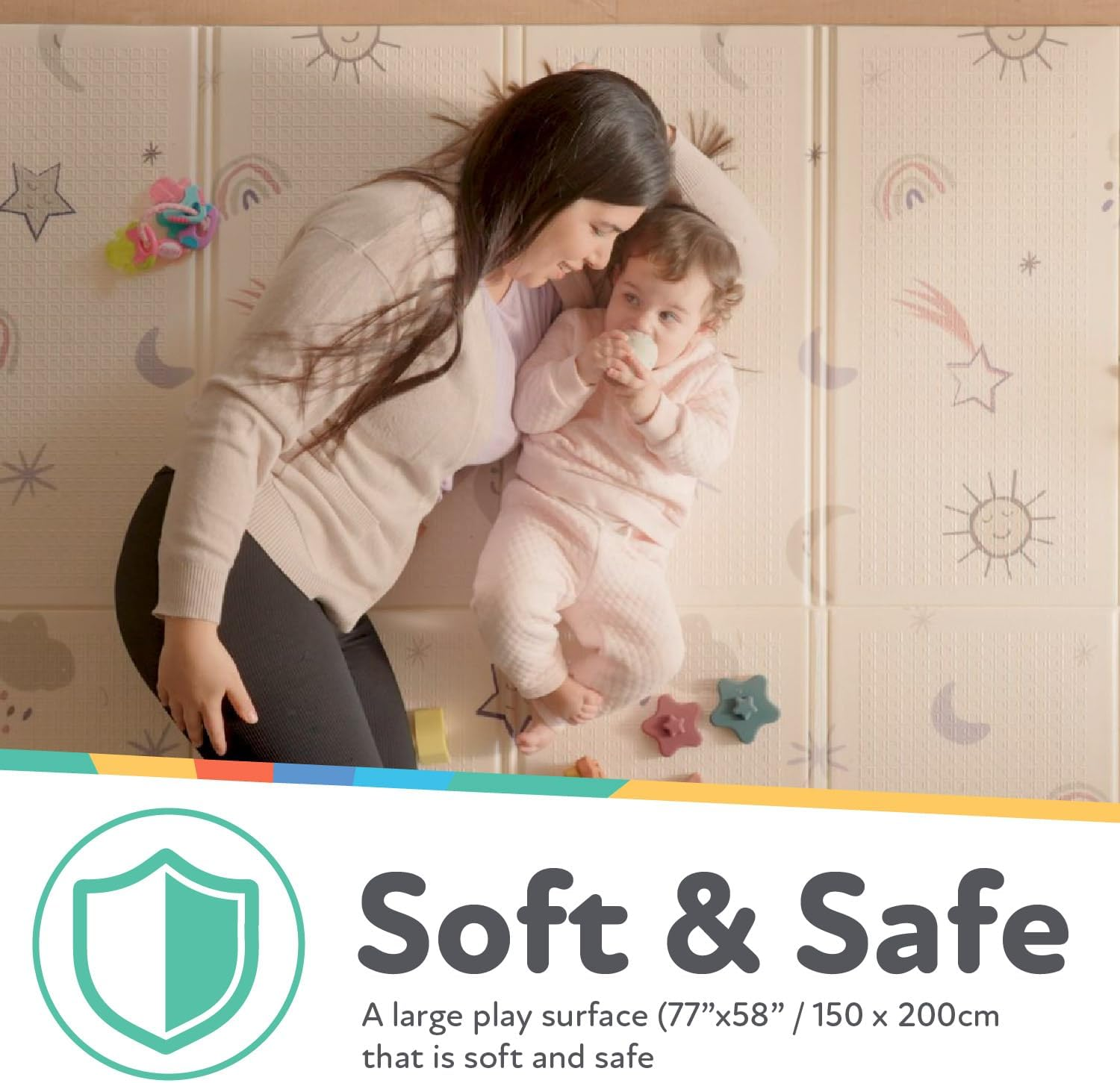 Nuby Reversible Soft Floor Mat, Foldable and Lightweight for Easy Storage and Travel, Rainbow