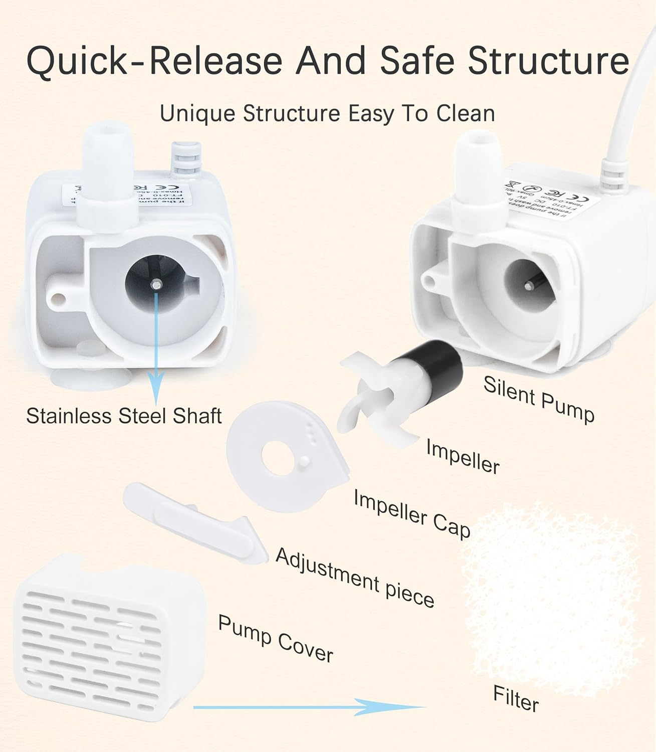 Original HAPUP Cat Fountain Silent Replacement Pump DC5V Only Compatible with HAPUP Wireless Cat Water Fountain Battery Operated ASIN:B0CBX24SY7 image number 2