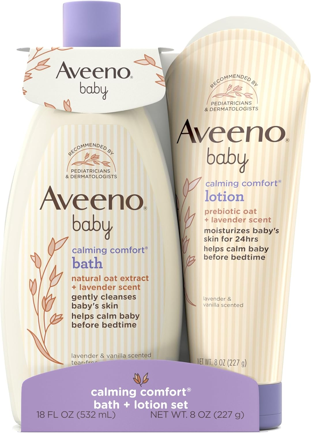 Aveeno Baby Calming Comfort Bath & Lotion Set with Natural Oat Extract, Lavender & Vanilla, 2 Items image number 6