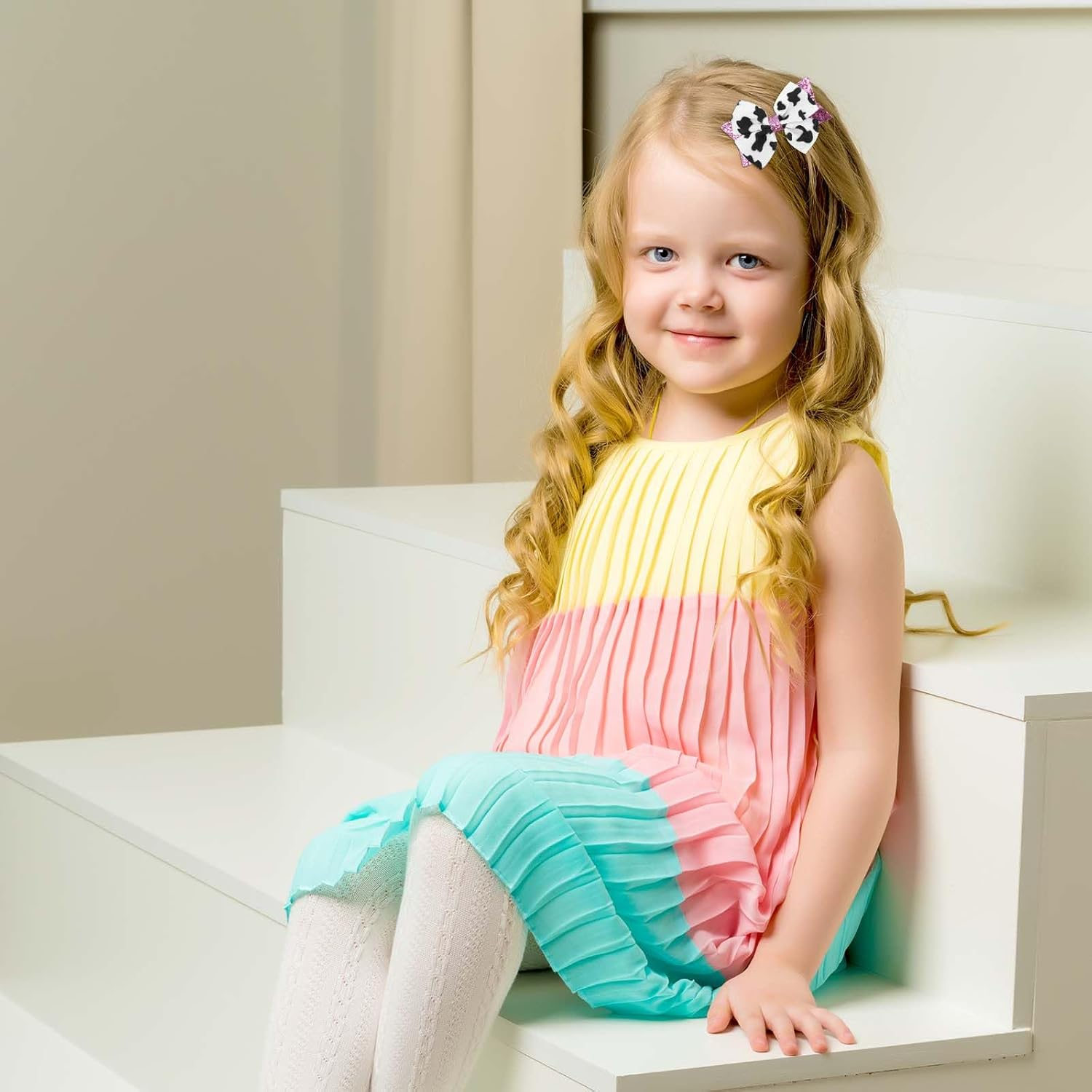 2Pcs Moo Cow Print Hair Bows, Cute Hair Bow Clips Pink Sequins Cow Print Clips Farm Animal Themed Accessories for Girls Women