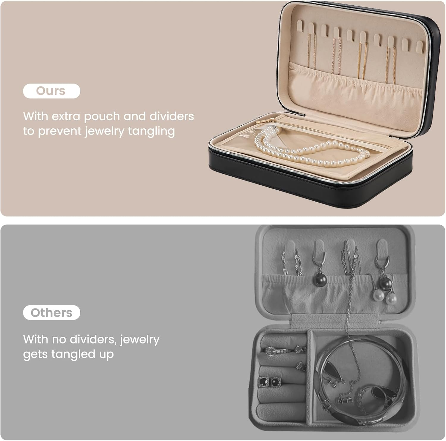 Lolalet Travel Jewelry Case for Women, Travel Jewelry Organizer Box with Mirror & Clear Storage Bag, Small Portable Traveling Ring Case for Earrings Necklace Bracelet Rings -Medium, Black