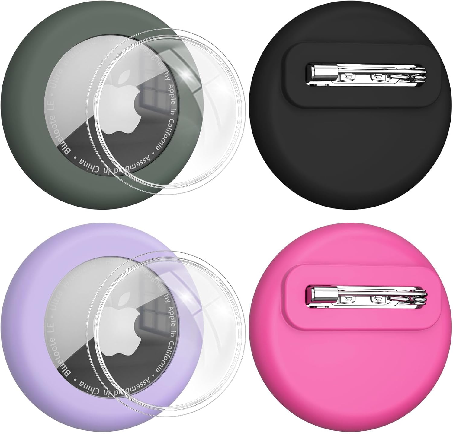 4 Pack Cases for Apple Air Tag Holder, Soft Silicone Air Tag Case for Kids with Invisible Pin, Safety Pins Hidden inside Clothes,Backpack, GPS Tracker Holders for Children Elderly