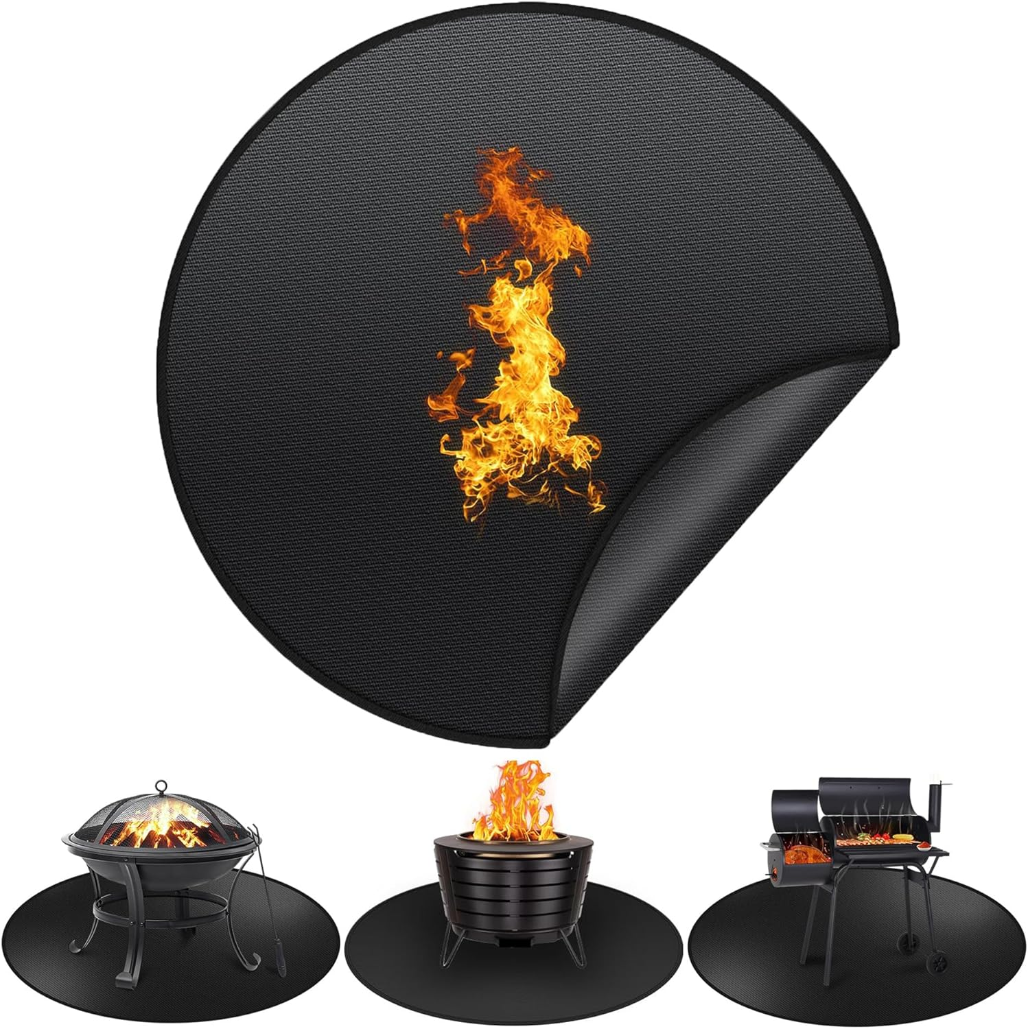 120 * 120Cm round under Grill Mats for Outdoor Grill, Double-Sided Fire Pit Mat - Oil-Proof Waterproof BBQ Protector for Charcoal, Flat Top, Smokers, Gas Grills, Upgraded Thickness 0.5Cm image number 5