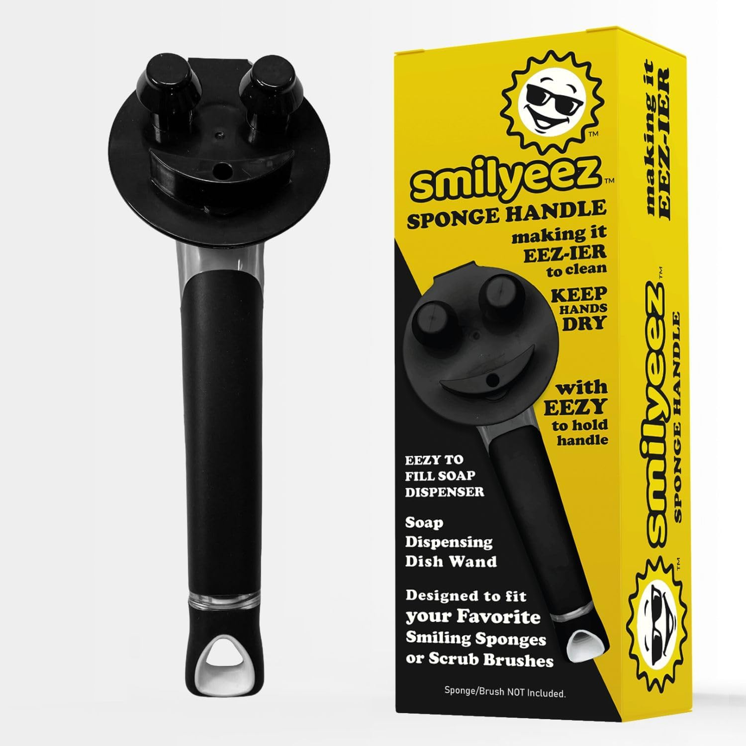 The Original Smiling Handle with Soap Dispensing by Smilyeez for the Smiling Sponge & Smilyeez Dishwand Combo (White/Grey)