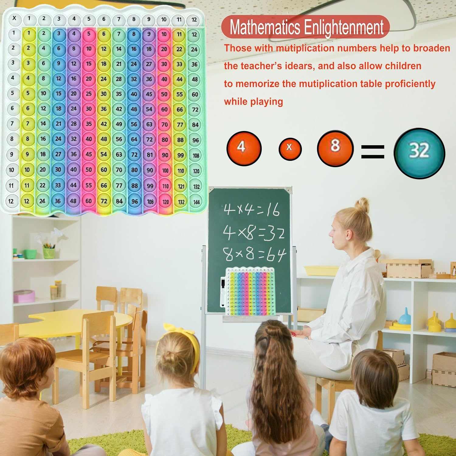Multiplication Chart Pop It - Multiplication Game Board, Multiplication Pop It Math Games 12X12 Multiplication Table for Kids Learning, Multiplication Machine Times Table (Macaron)