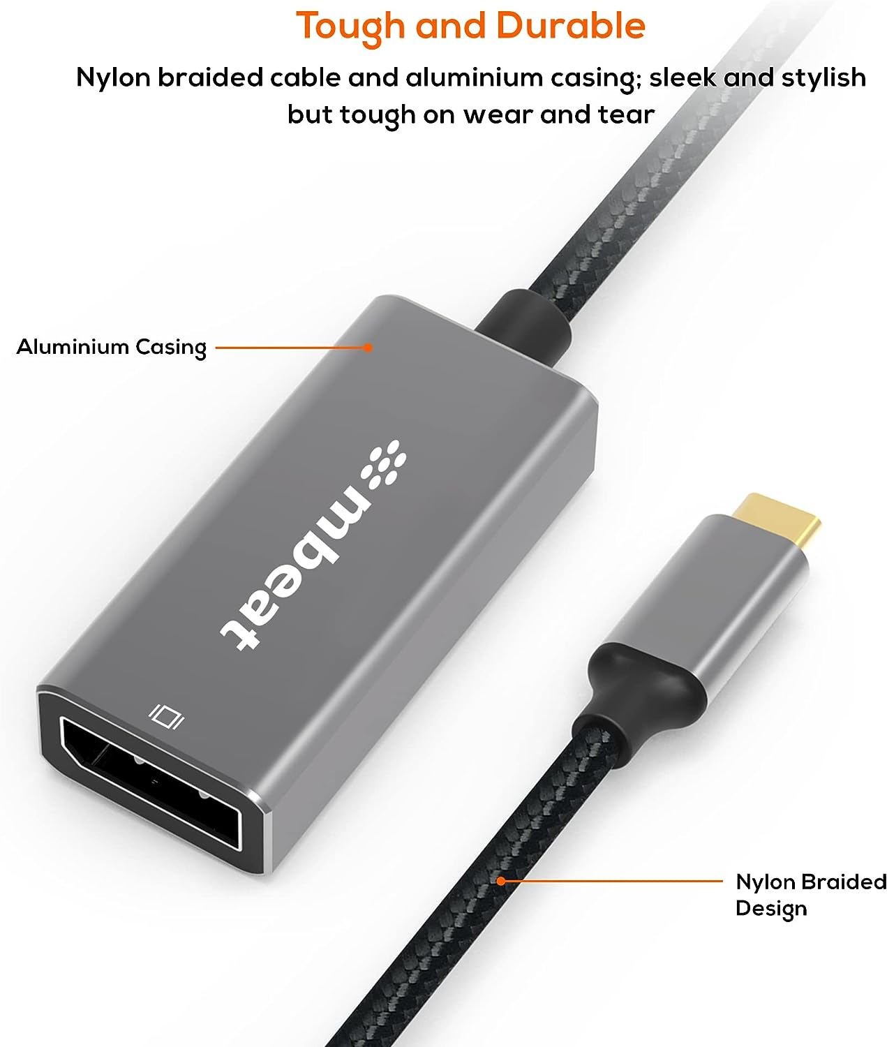 Mbeat Elite USB-C to Display Port Adapter - Space Grey, Converts USB-C to Displayport Female Port, Allowing Computers or Laptops with USB-C Port to Use Displayport Cables to Connect Monitors, Projectors, or Hdtvs with Displayport, Supports High-Definition Resolution up to 4K@60Hz (3840&times;2160) image number 1