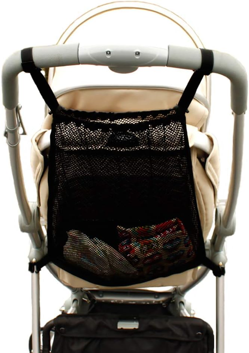 Shopping Bags, Universal Net Shopping Net for Prams, Pushchairs and Buggies, Mesh Pocket Back of the Pram, Storage Bag, Fits Most Handles, Black, Pack of 1 image number 2