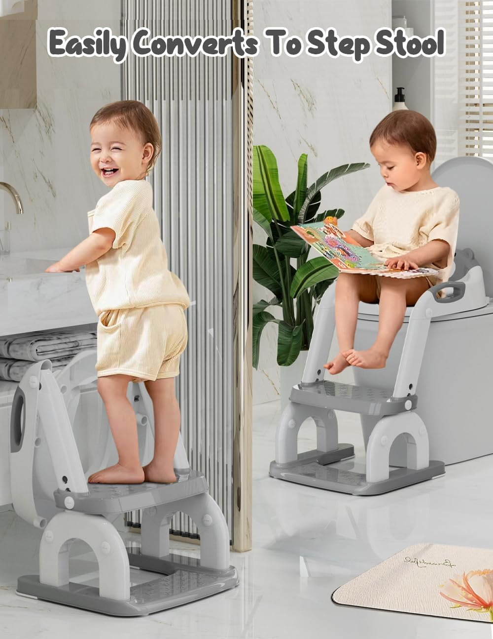 Toddler Potty Training Seat 2-In-1: Removable Potty Seat with Non-Slip Step Stool, Safety Handles & Splash Guard - Waterproof Cushion (Girls & Boys) image number 2