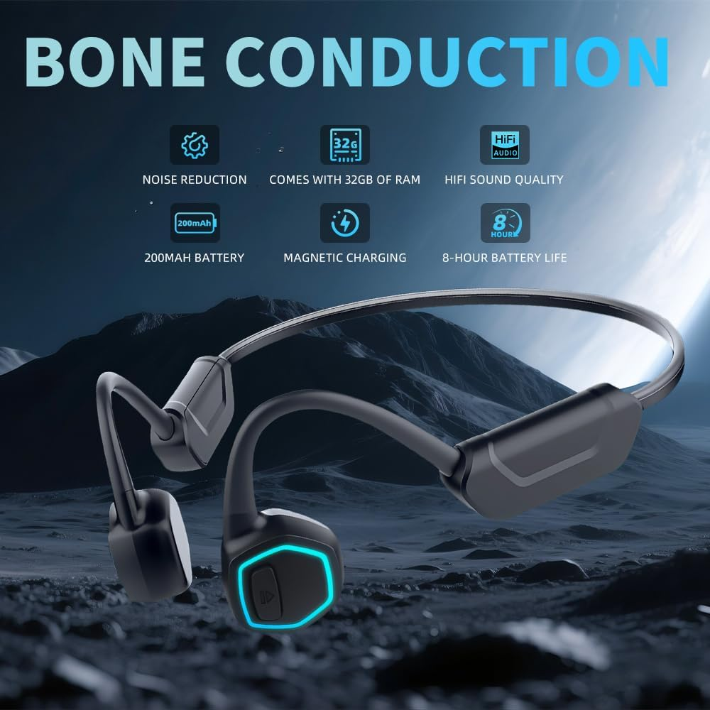 Bone Conduction Headphone, 32GB Memory Bluetooth Swimming Earphone with Luminous Breathing Lamp IPX8 Waterproof Headphone for Swimming, Running, Riding image number 5
