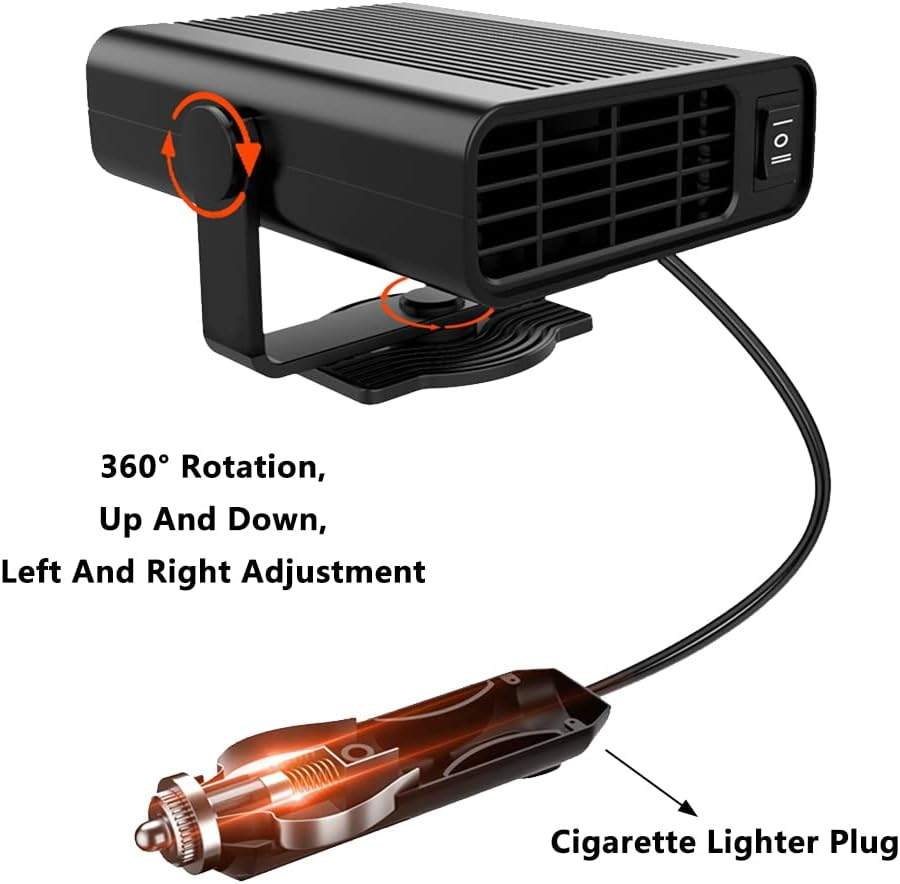 Baceyong 12V 12W Car Heater, 2-In-1 Ev Heater Fan, Windshield Defroster, Window 360 &deg; Rotation White, White image number 6
